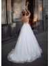 Illusion Neck Ivory Lace Glitter Tulle Wedding Dress